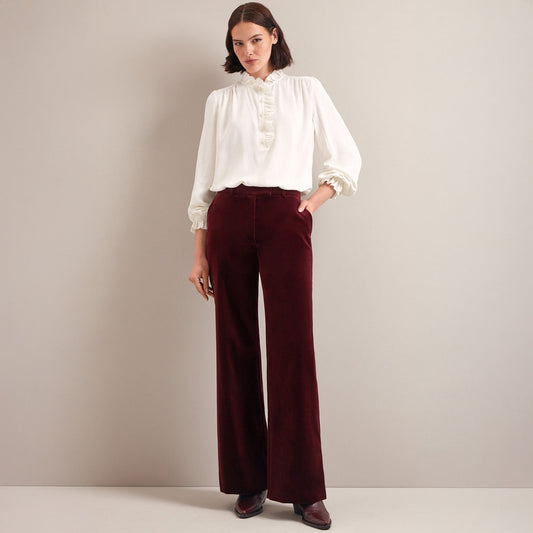 - Taylor Velvet Wide Leg Trousers - Burgundy