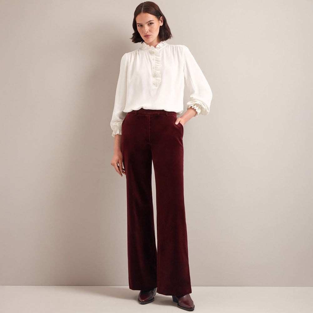 - Taylor Velvet Wide Leg Trousers - Burgundy