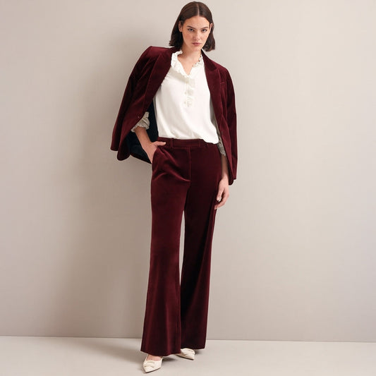- Taylor Velvet Wide Leg Trousers - Burgundy