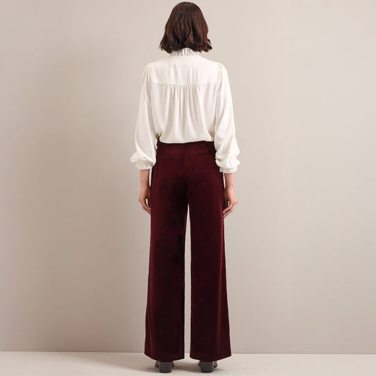 - Taylor Velvet Wide Leg Trousers - Burgundy