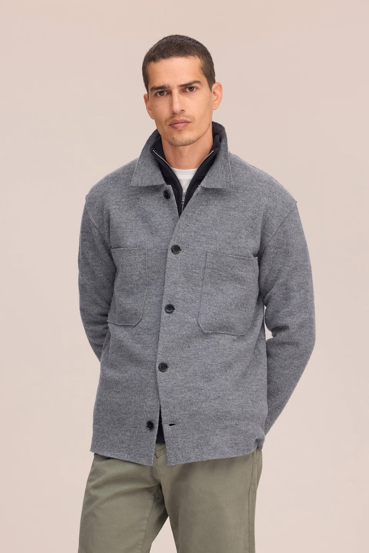 NN07 Jonas Boiled Merino Wool Overshirt - Dark Grey Melange