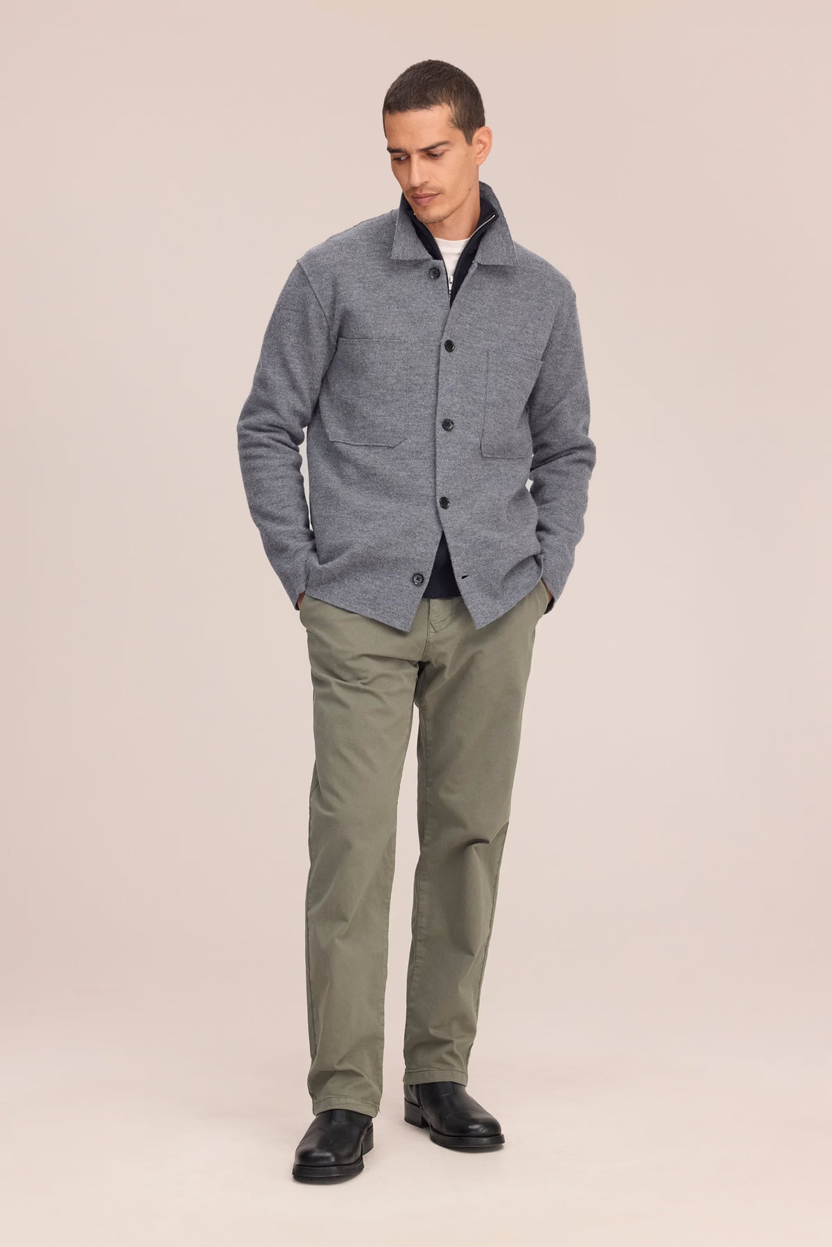 Jonas Boiled Merino Wool Overshirt - Dark Grey Melange