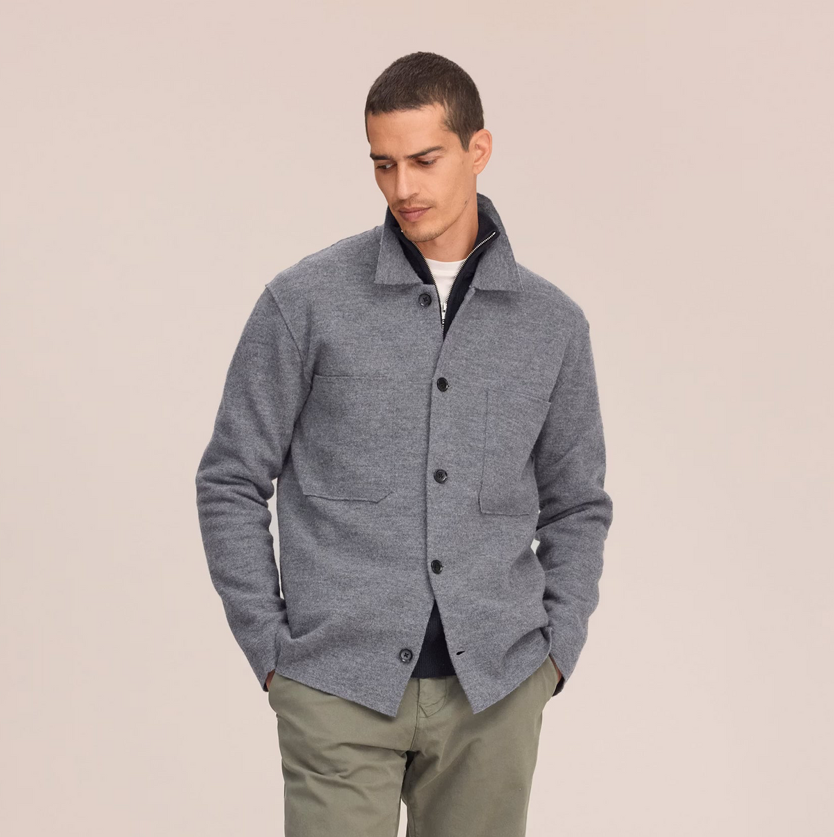 NN07 Jonas Boiled Merino Wool Overshirt - Dark Grey Melange