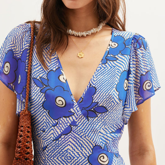 Evie Dress - Milos Floral Blue