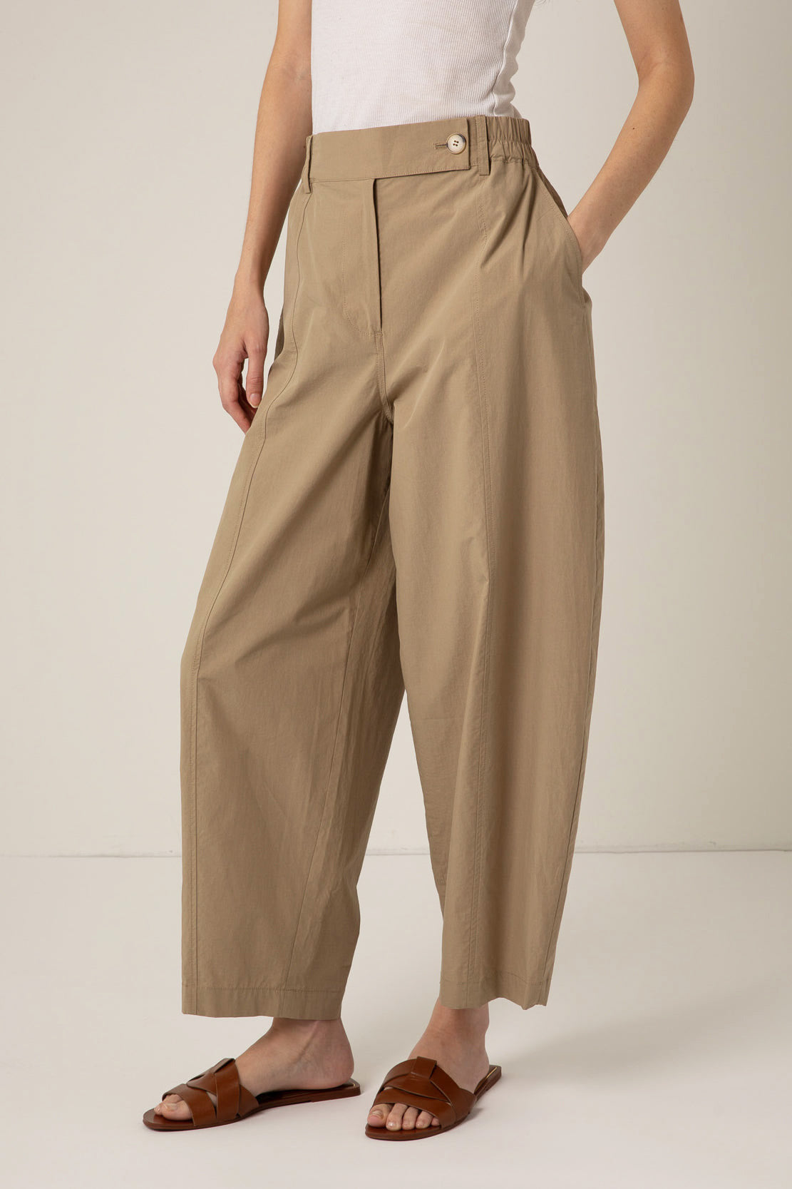 Thea Barrel Leg Trouser - Sand