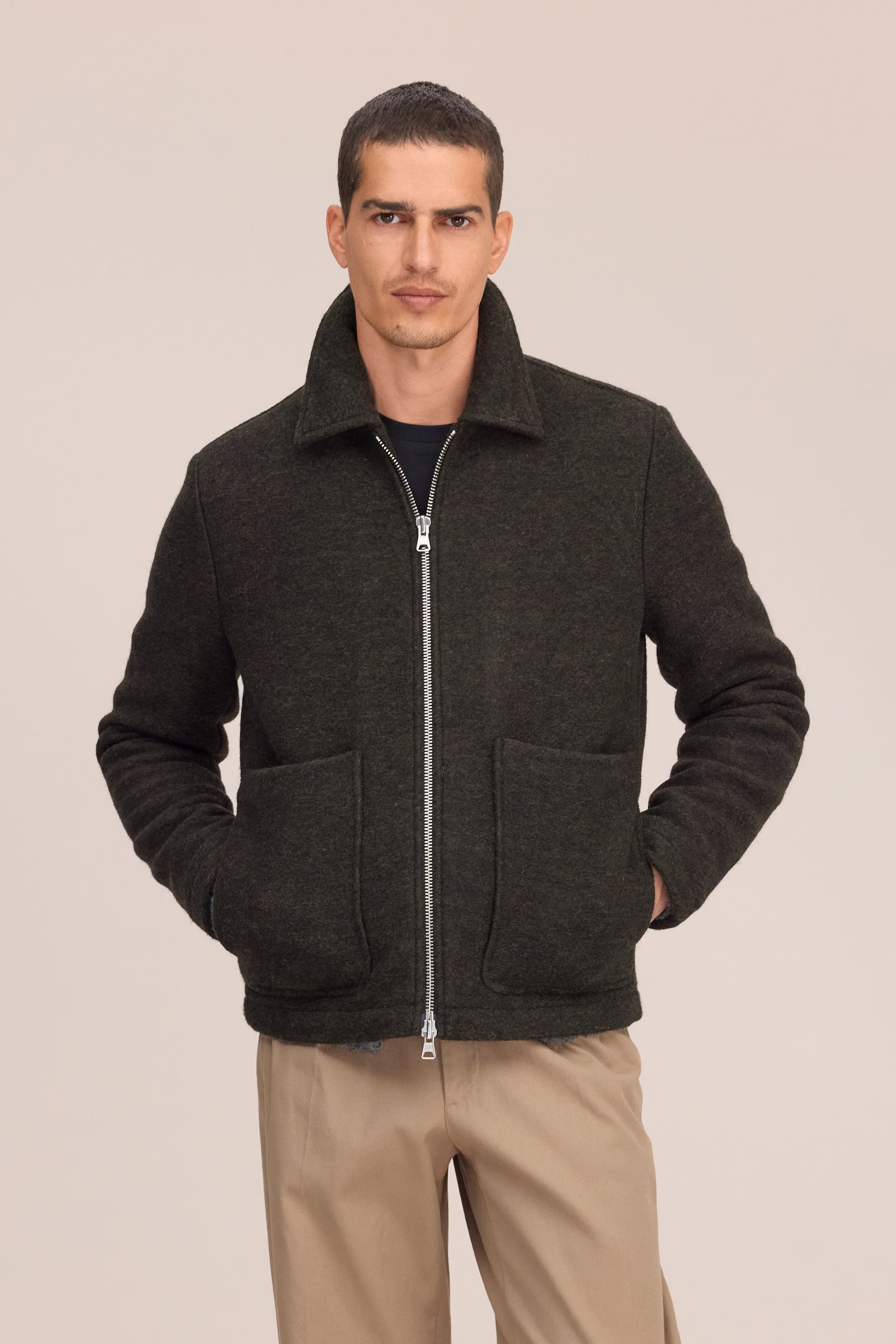 NN07 Gael Wool Check Jacket - Dark Army