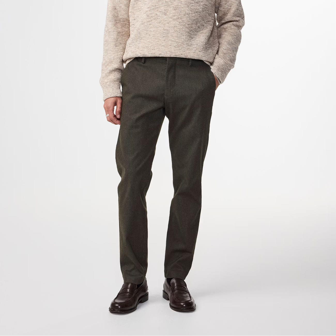 - Theo Melange Tailored Slim Fit Chino - Dark Army