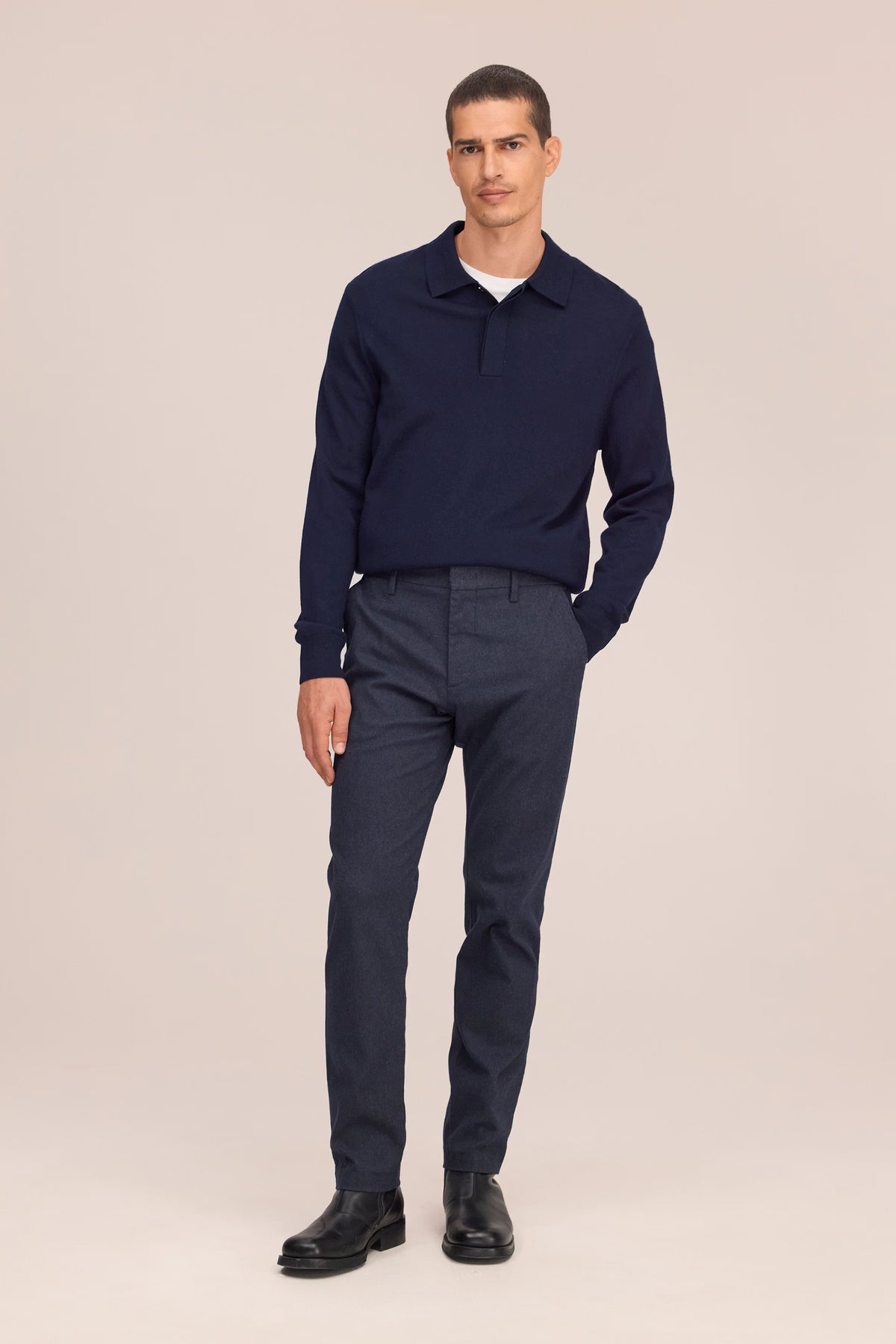 NN07 Theo Melange Tailored Slim Fit Chino - Marine Navy