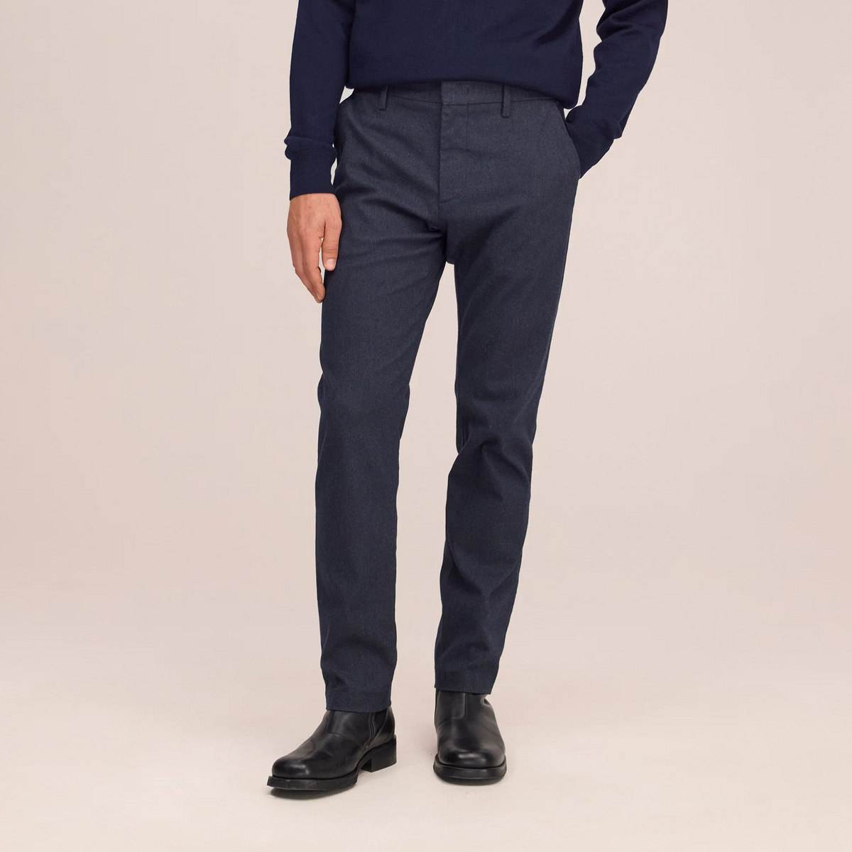 Theo Melange Tailored Slim Fit Chino - Marine Navy