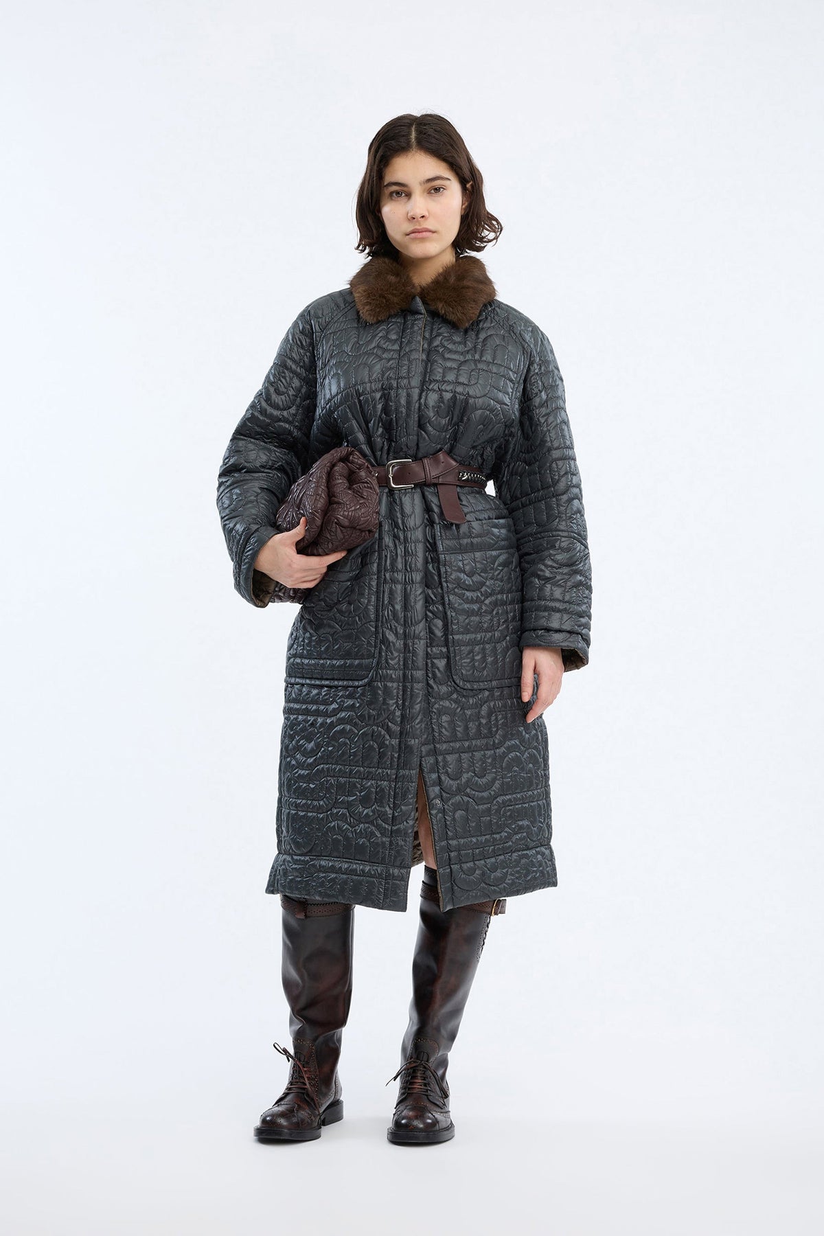 Munthe Verger Quilted Coat - Mix Charcoal