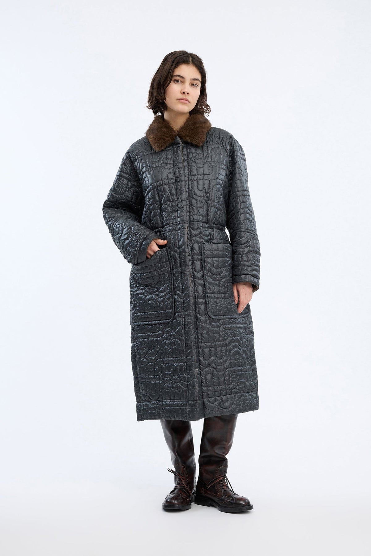 Verger Quilted Coat - Mix Charcoal
