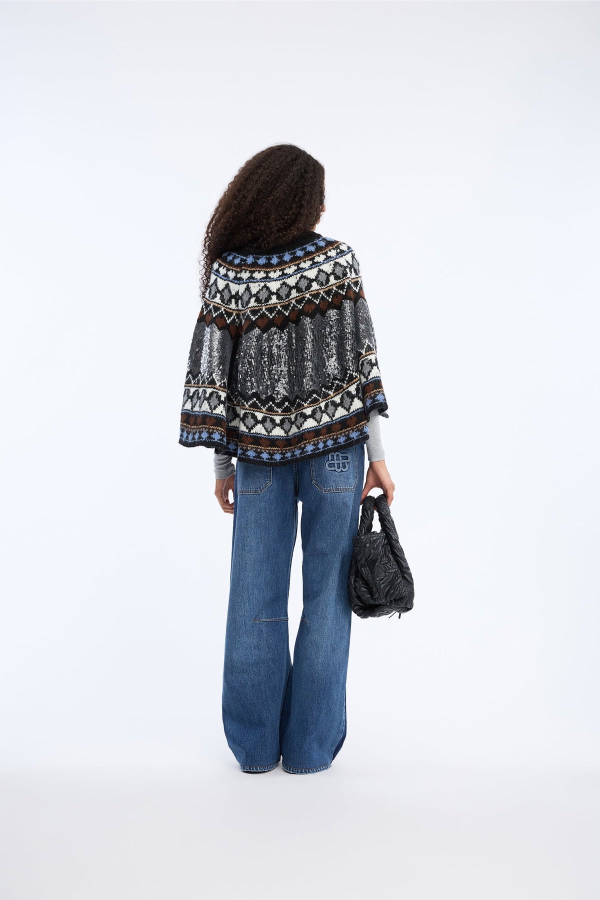 Verst Knitted Poncho - Mix Black