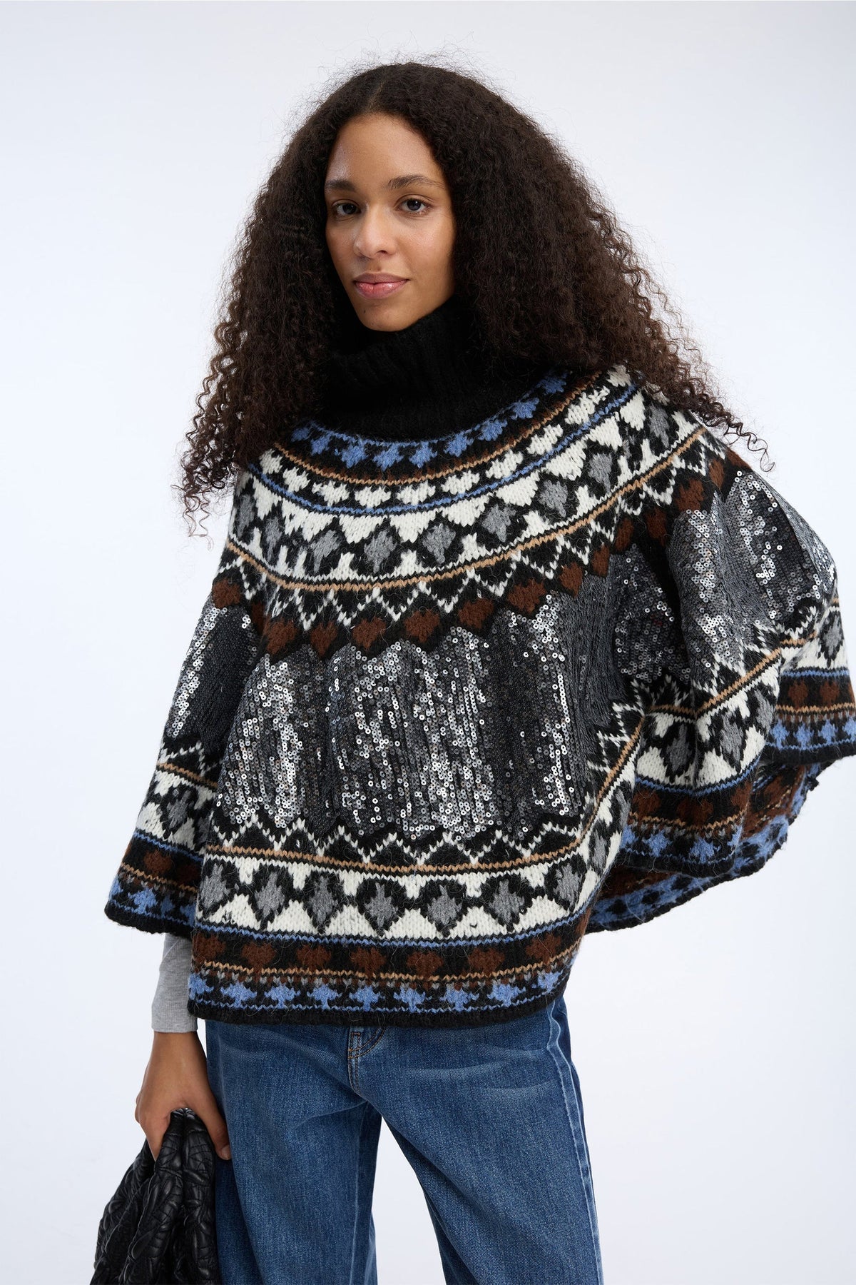 Munthe Verst Knitted Poncho - Mix Black