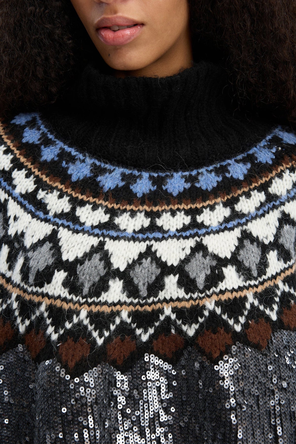 Munthe Verst Knitted Poncho - Mix Black