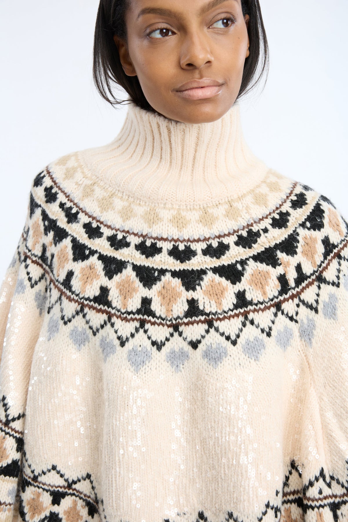 Munthe Verst Knitted Poncho - Mix Creme