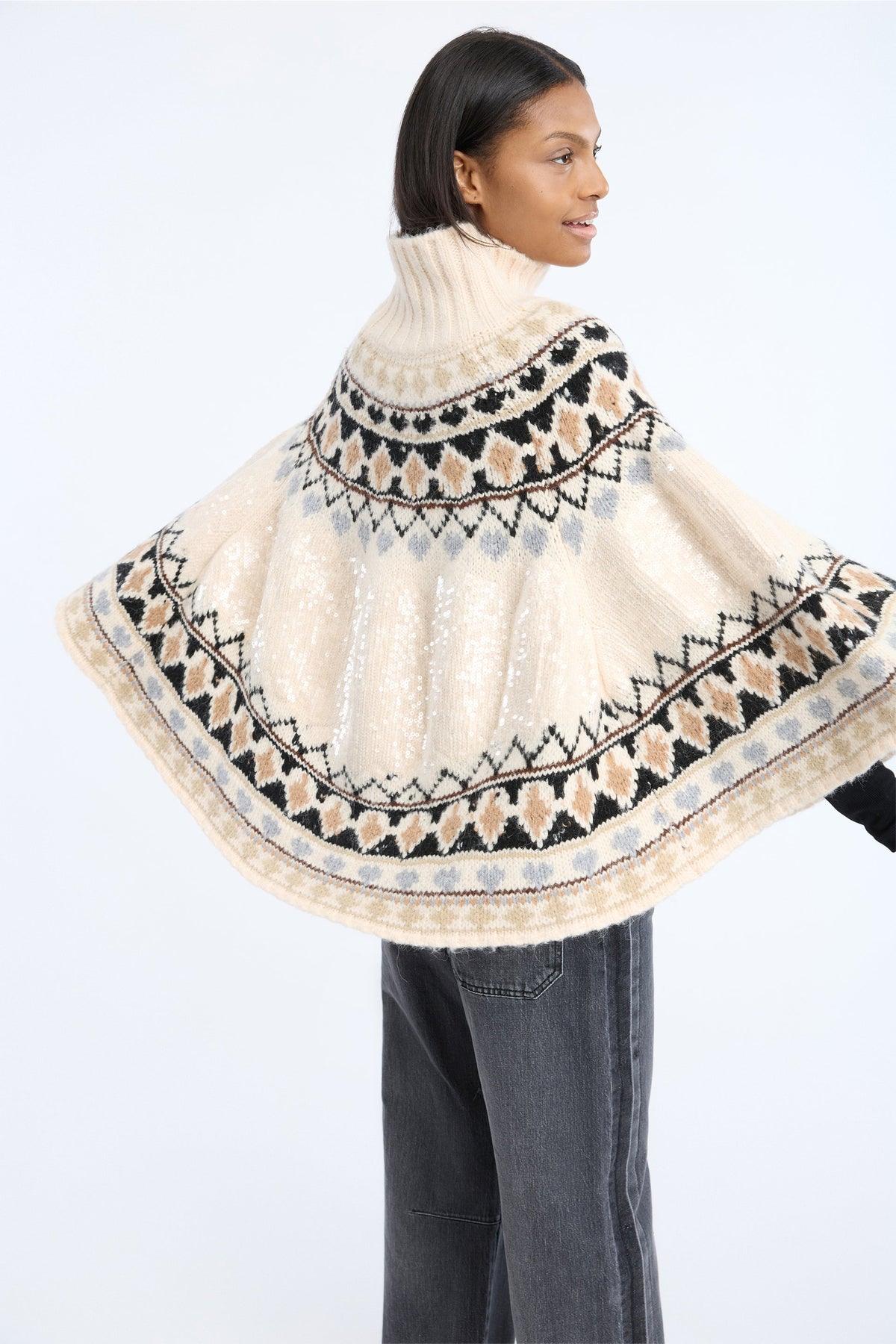 Munthe Verst Knitted Poncho - Mix Creme