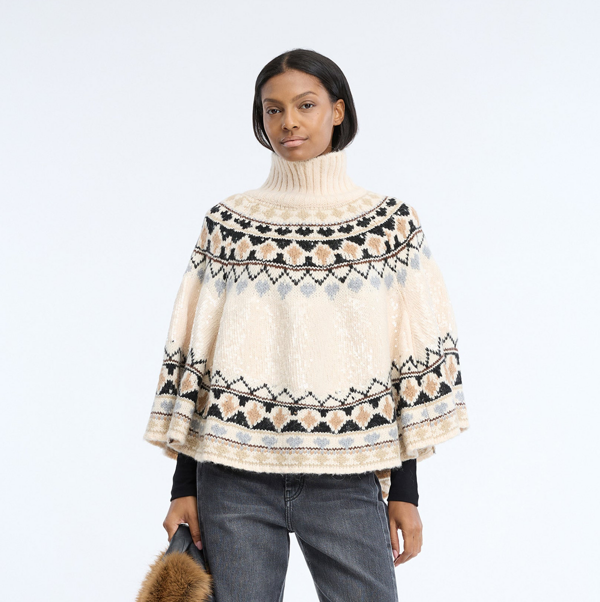 Munthe Verst Knitted Poncho - Mix Creme