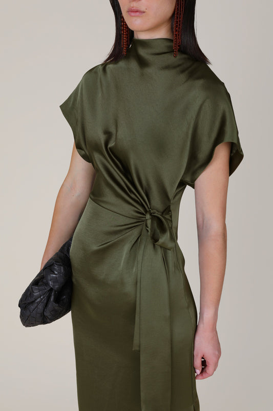 Rabia Side Tie Dress - Dark Green