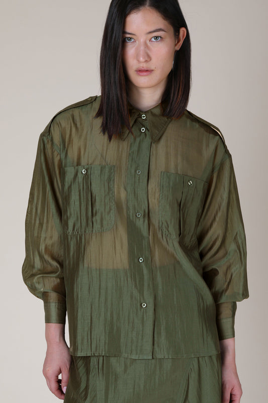 Megara Sheer Organza Shirt - Dark Green