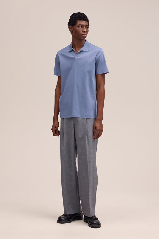Paul Open Collar Organic Cotton Polo - Stone Blue