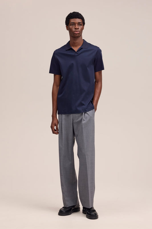 Paul Open Collar Organic Cotton Polo - Navy Blue