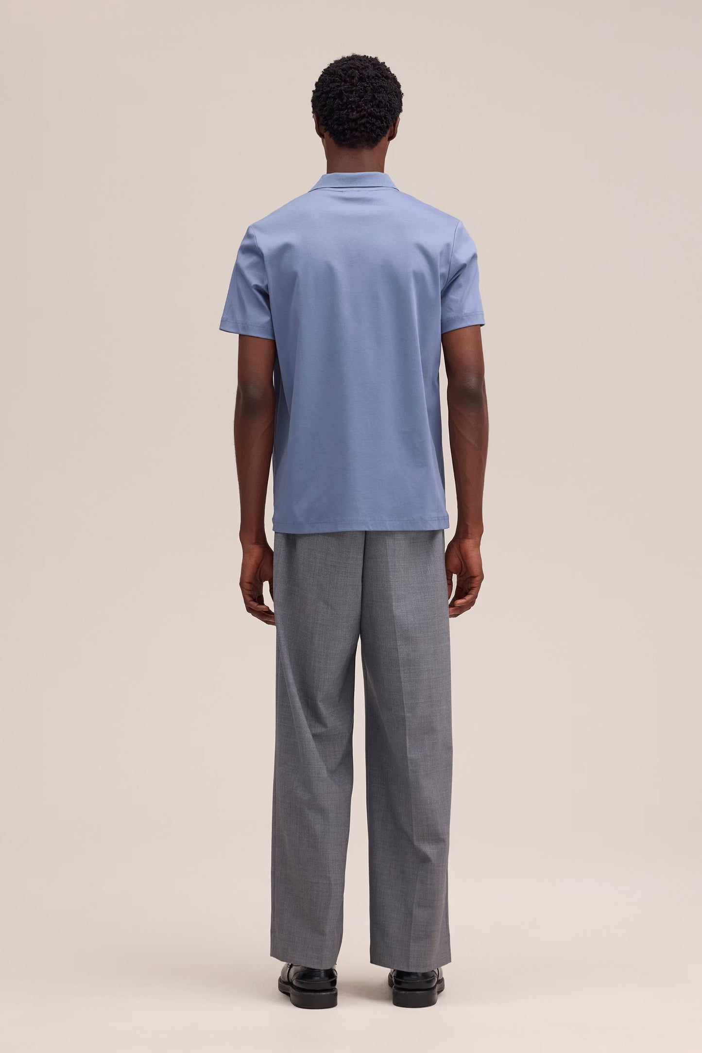 Paul Open Collar Organic Cotton Polo - Stone Blue