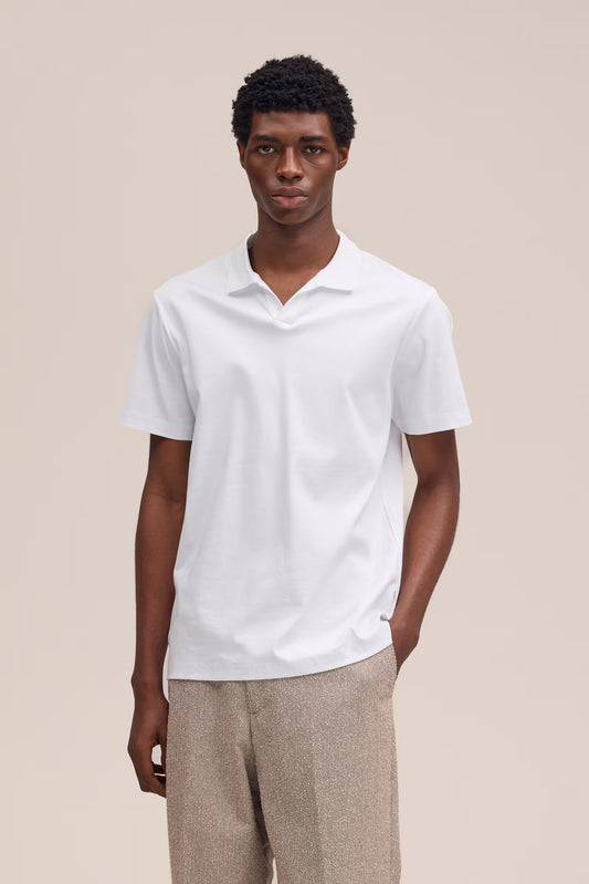 Paul Open Collar Organic Cotton Polo - White