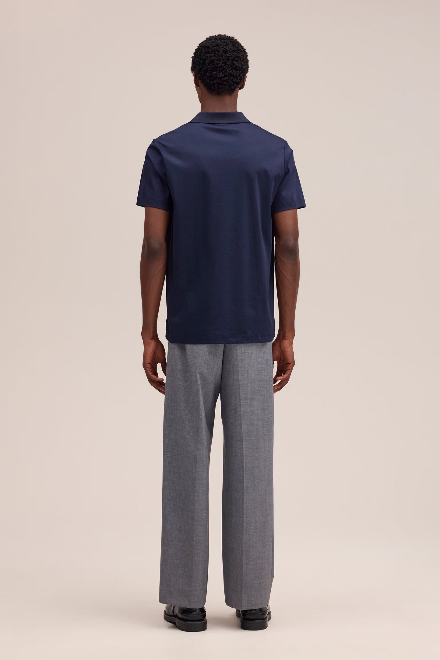 Paul Open Collar Organic Cotton Polo - Navy Blue