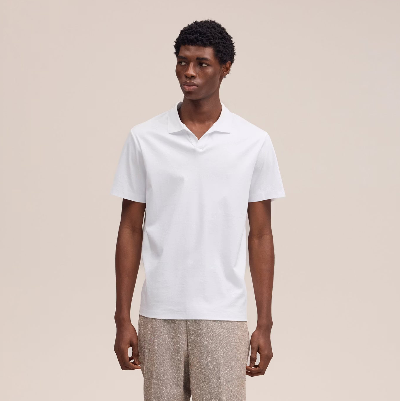 NN07 Paul Open Collar Organic Cotton Polo - White