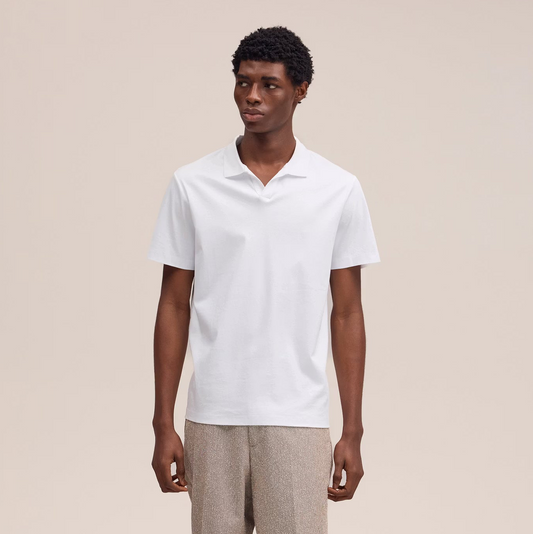 Paul Open Collar Organic Cotton Polo - White