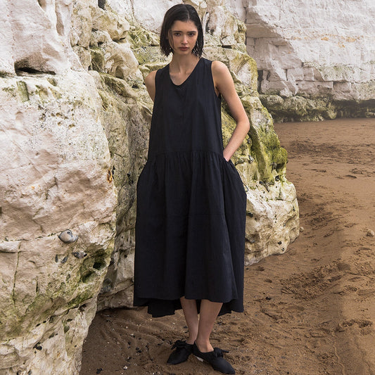 Drawstring Volume Dress - Navy