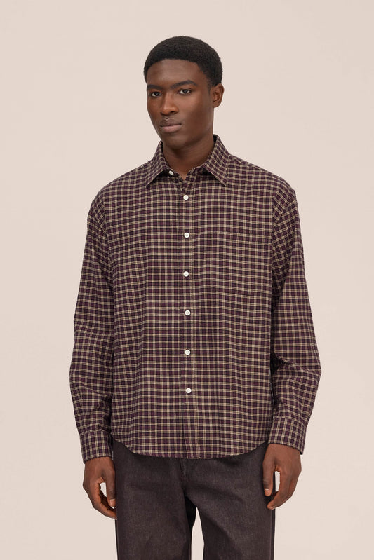 Deon Casual Flannel Shirt - Bordeaux Check
