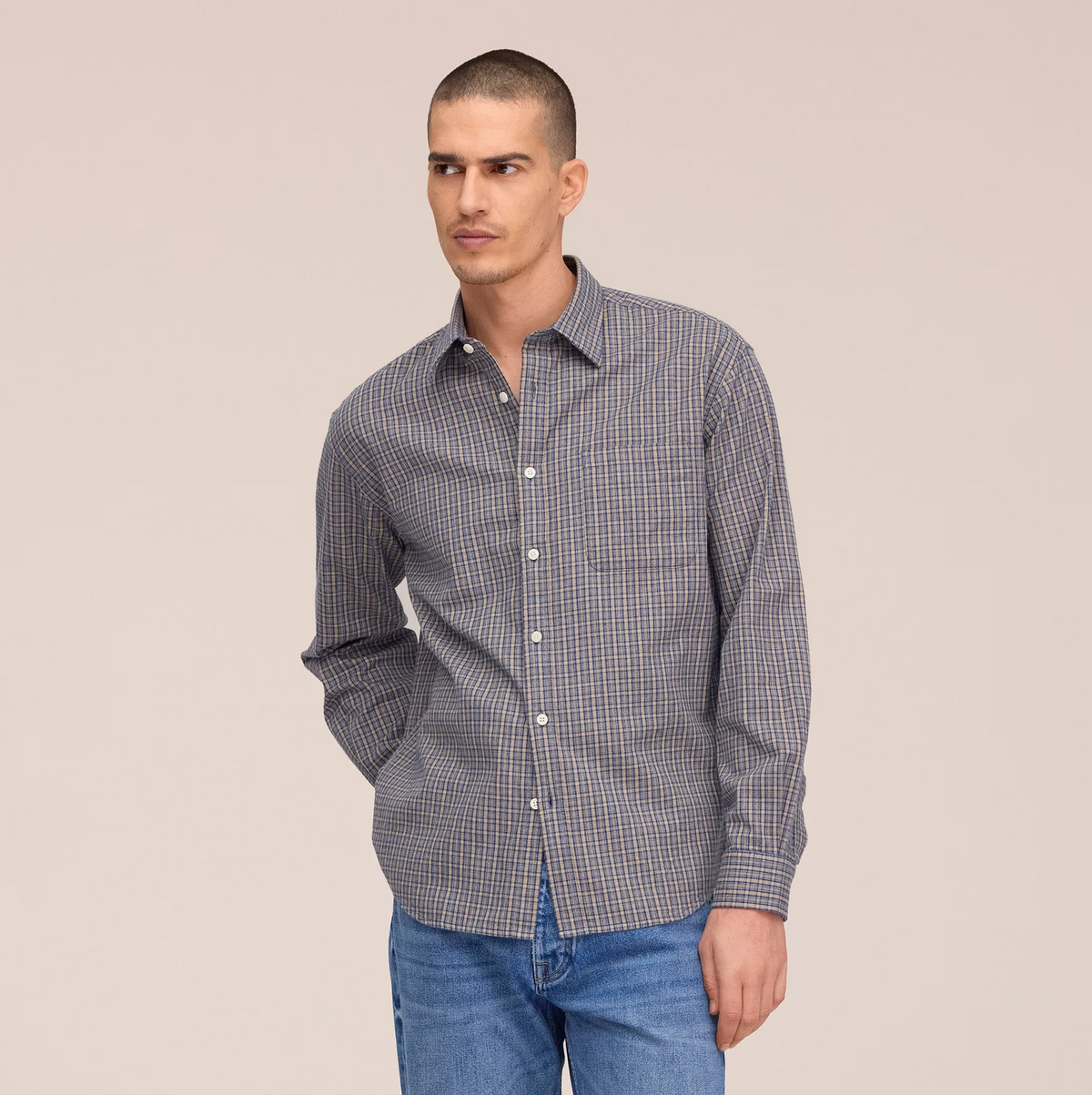 Deon Casual Flannel Shirt - Indigo Check
