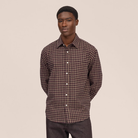 Deon Casual Flannel Shirt - Bordeaux Check