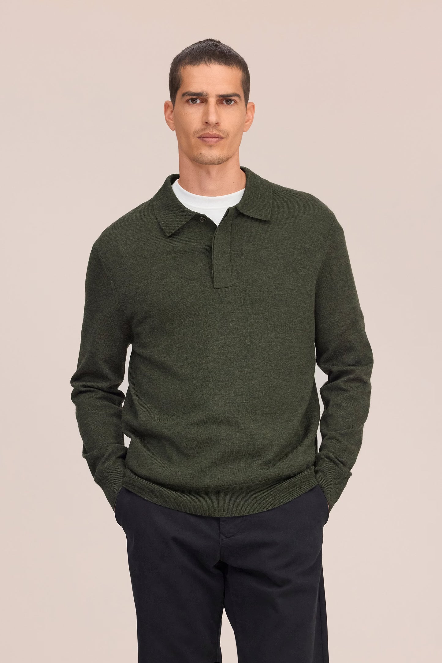 Emerson Lightweight Merino Wool Polo - Dark Army