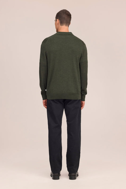 Emerson Lightweight Merino Wool Polo - Dark Army