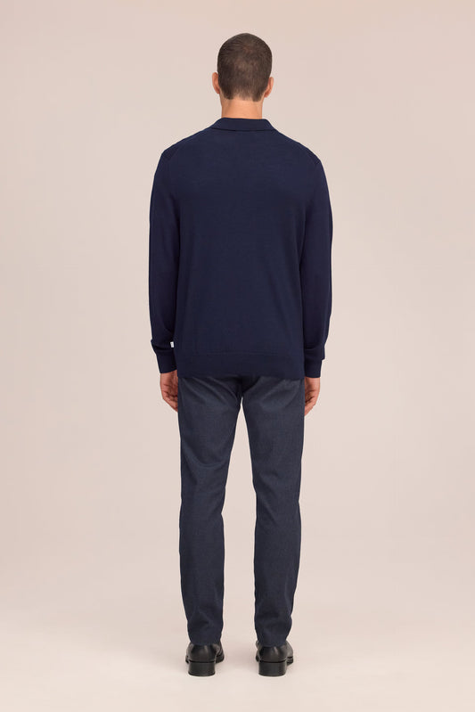 Emerson Lightweight Merino Wool Polo - Navy Blue