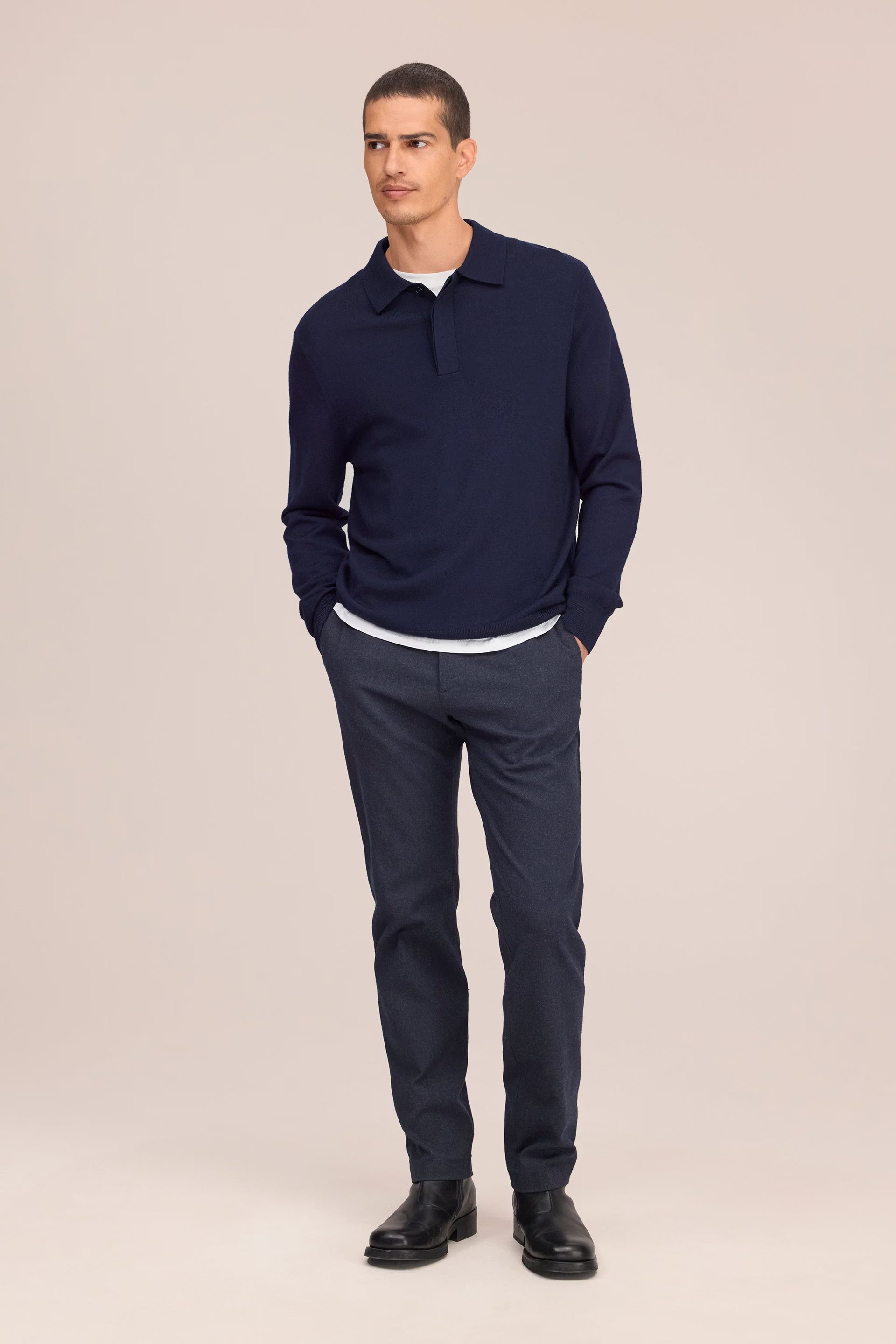 NN07 Emerson Lightweight Merino Wool Polo - Navy Blue