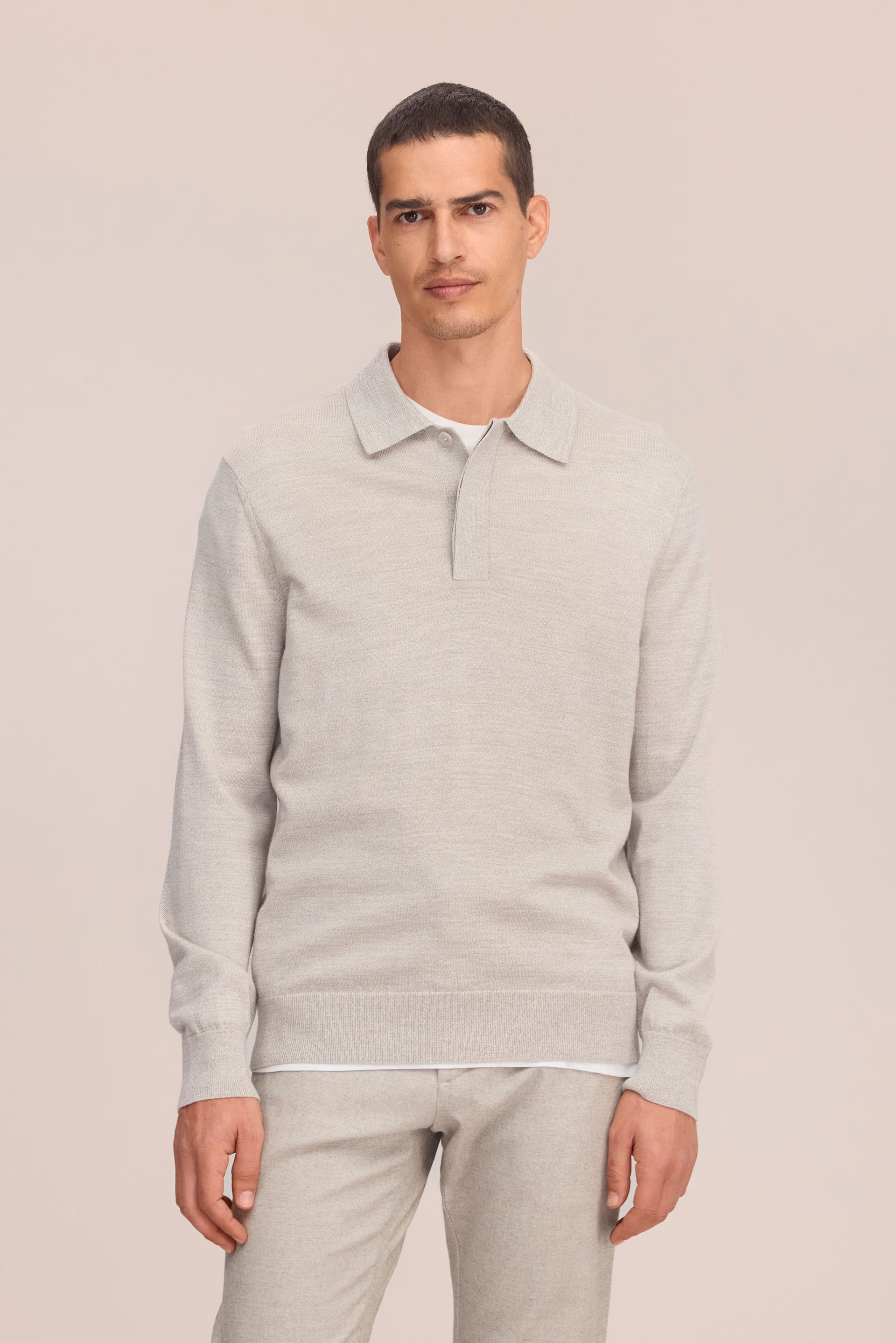 NN07 Emerson Lightweight Merino Wool Polo - White Pepper