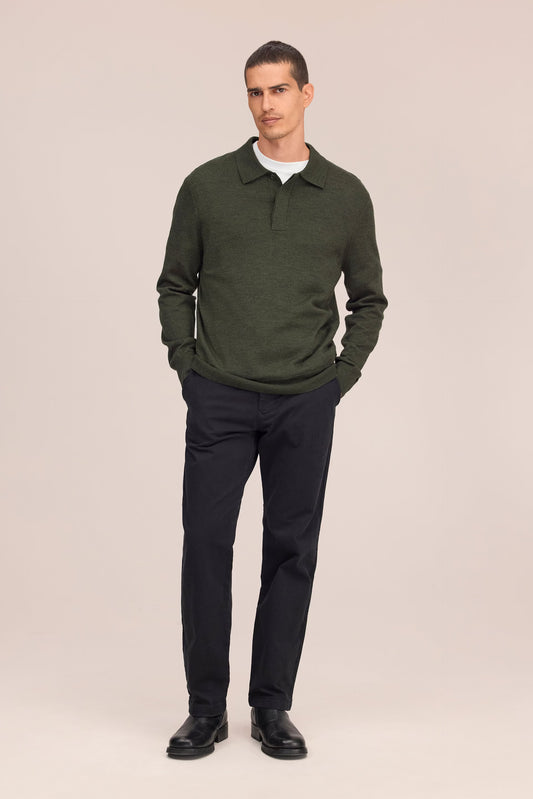 Emerson Lightweight Merino Wool Polo - Dark Army