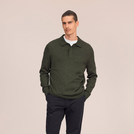 Emerson Lightweight Merino Wool Polo - Dark Army