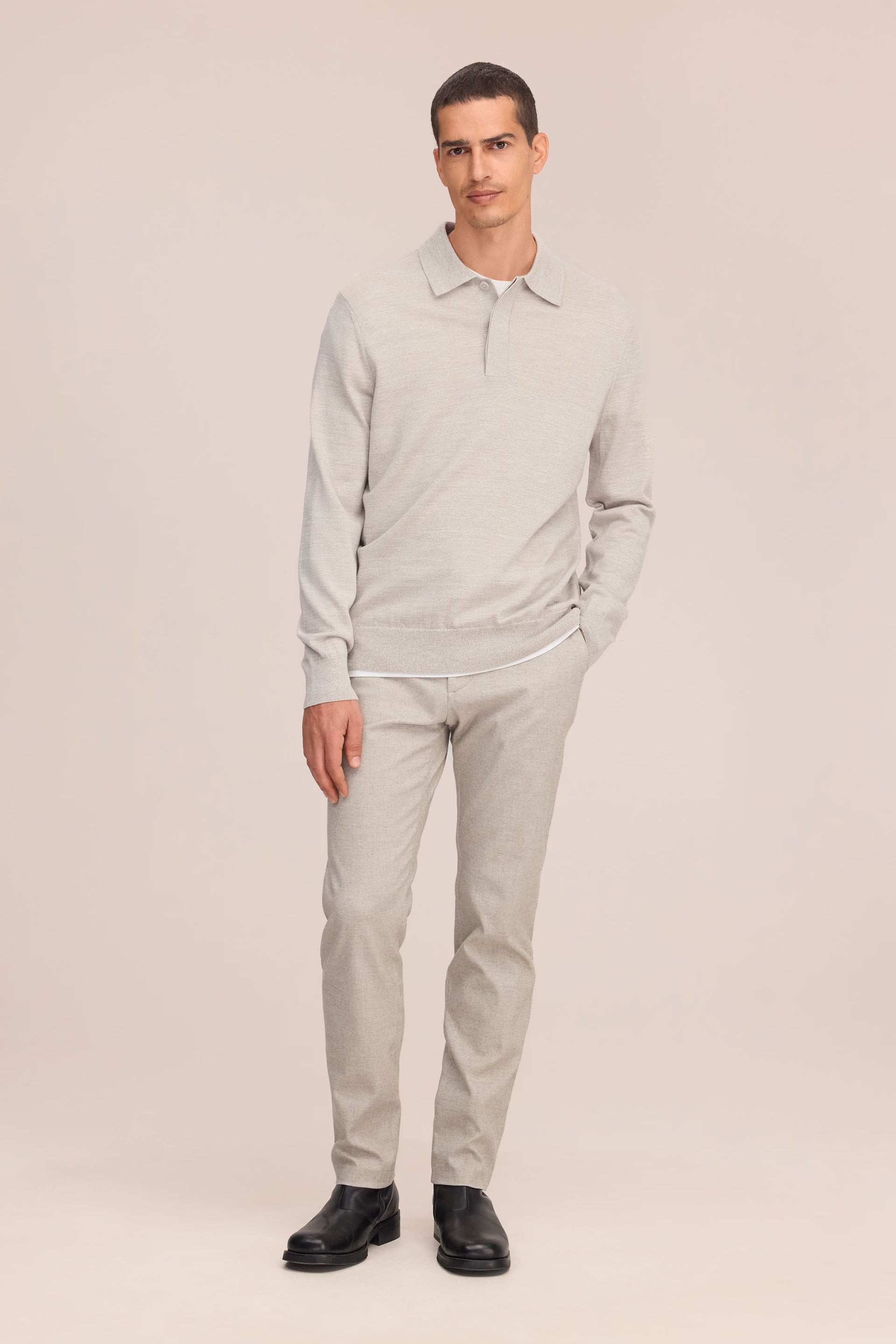 NN07 Emerson Lightweight Merino Wool Polo - White Pepper