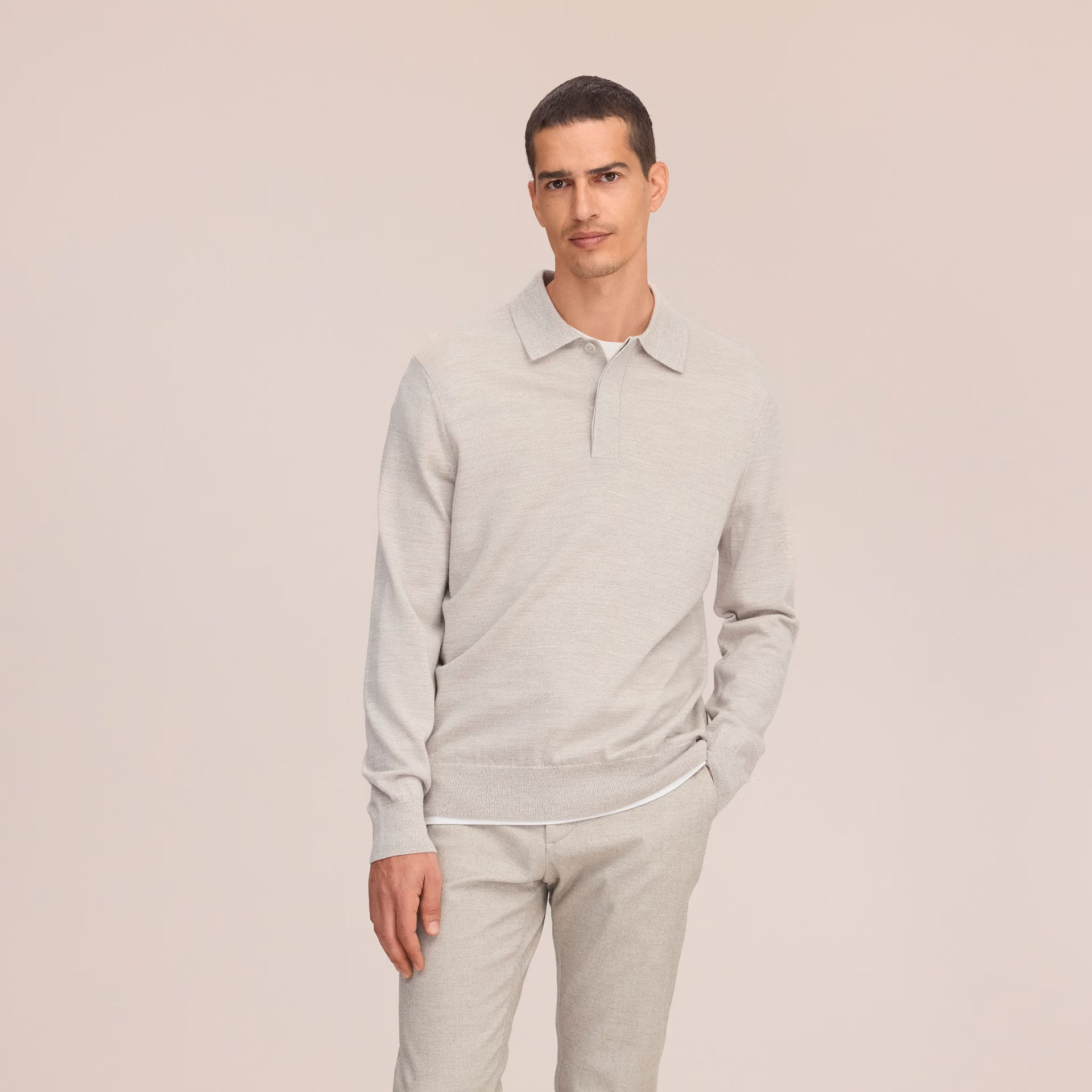 NN07 Emerson Lightweight Merino Wool Polo - White Pepper