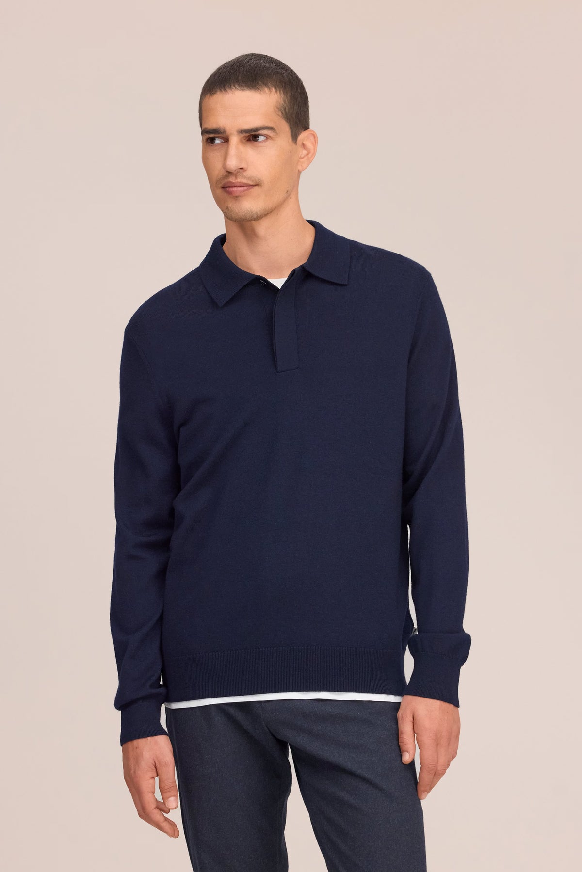Emerson Lightweight Merino Wool Polo - Navy Blue