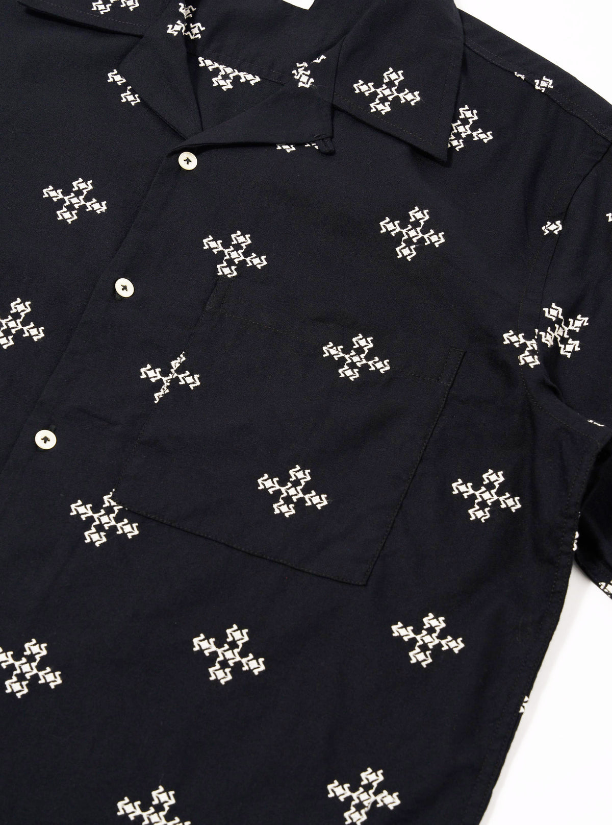 Embroidered Diamond Camp Shirt - Black