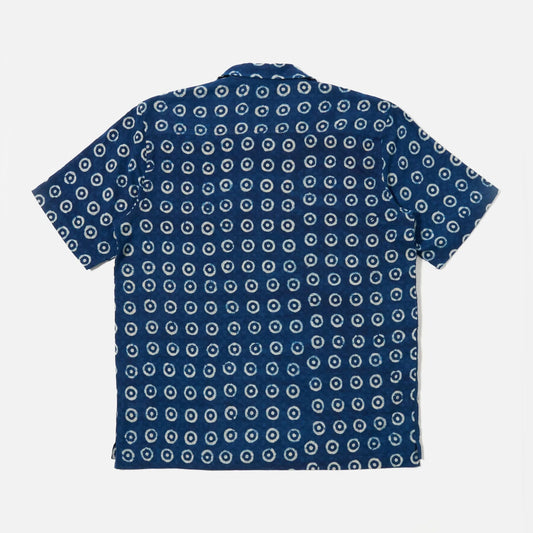 Block Print Circles Camper Shirt - Indigo