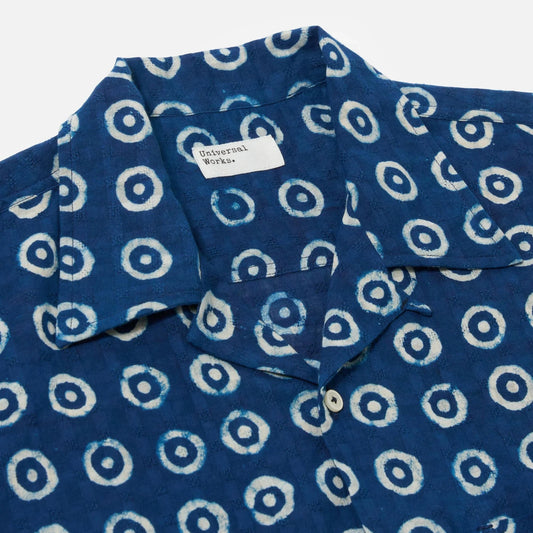 Block Print Circles Camper Shirt - Indigo
