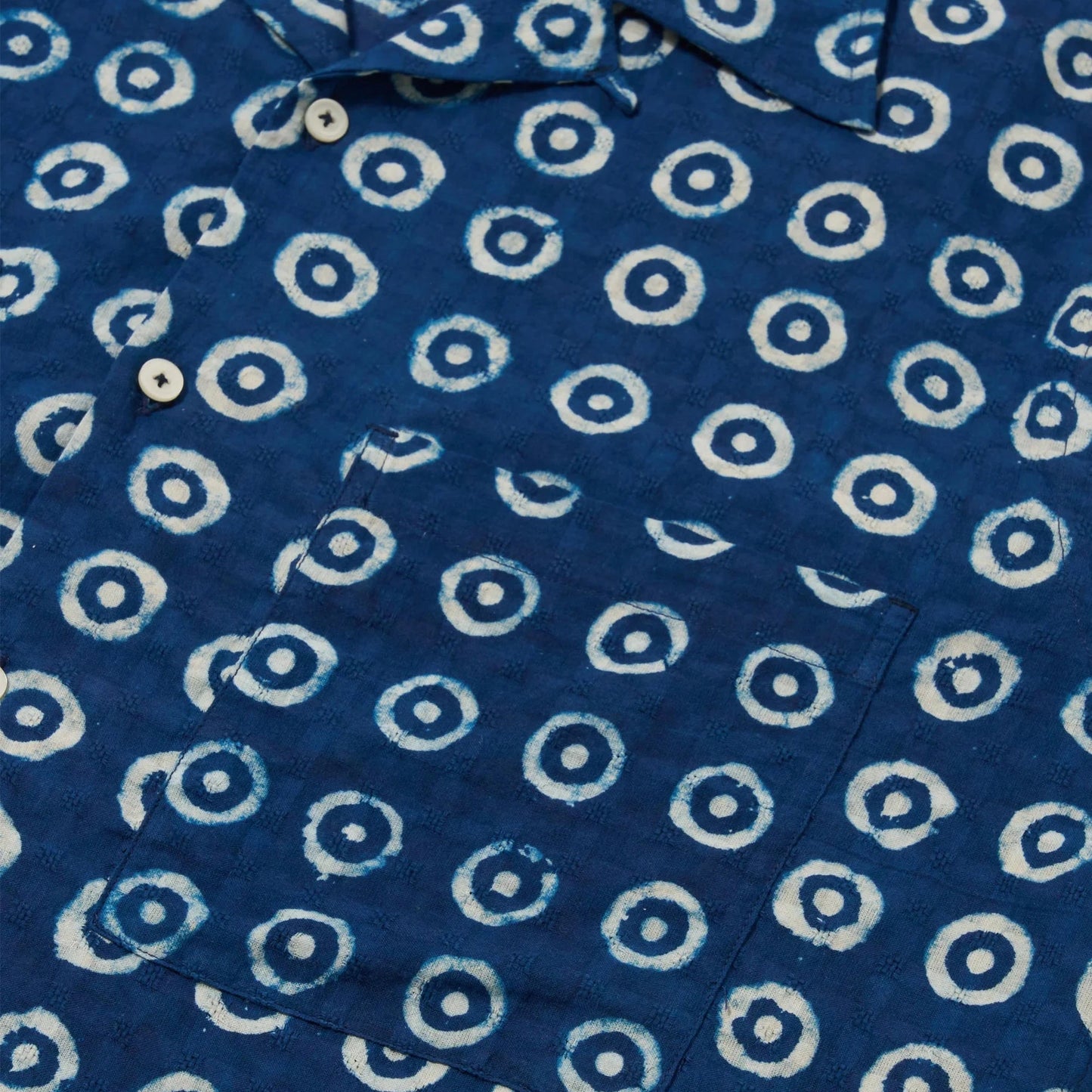 Block Print Circles Camper Shirt - Indigo