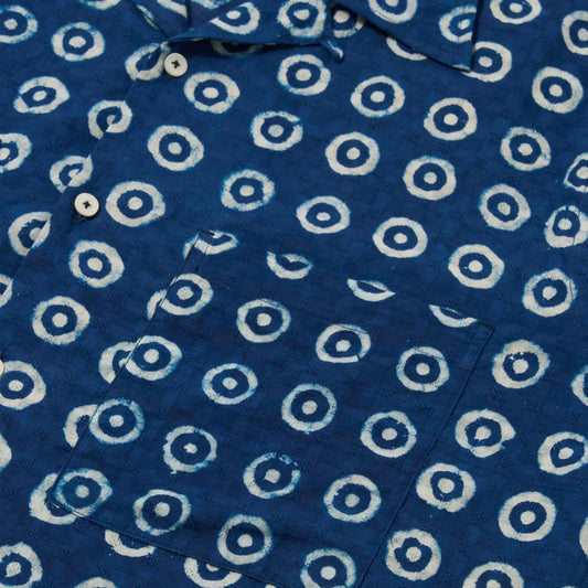 Block Print Circles Camper Shirt - Indigo