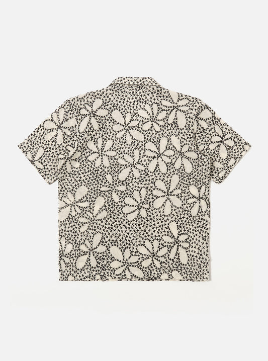 Kantha Flower Road Shirt - Ecru/Black
